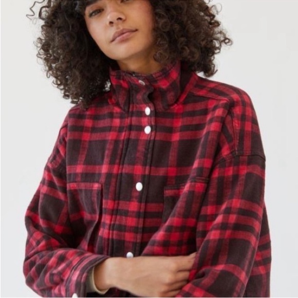 BDG Urban Outfitters Skye Plaid Shirt Jacket in Red and Black Size Medium - Picture 8 of 10